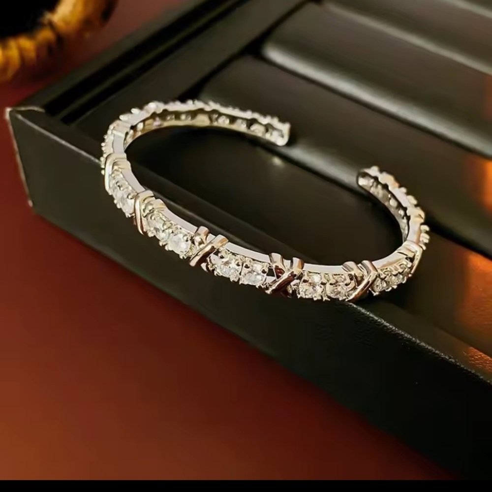 Tiffany Style Silver Crystal Cuff Bracelet - Women Jewelry